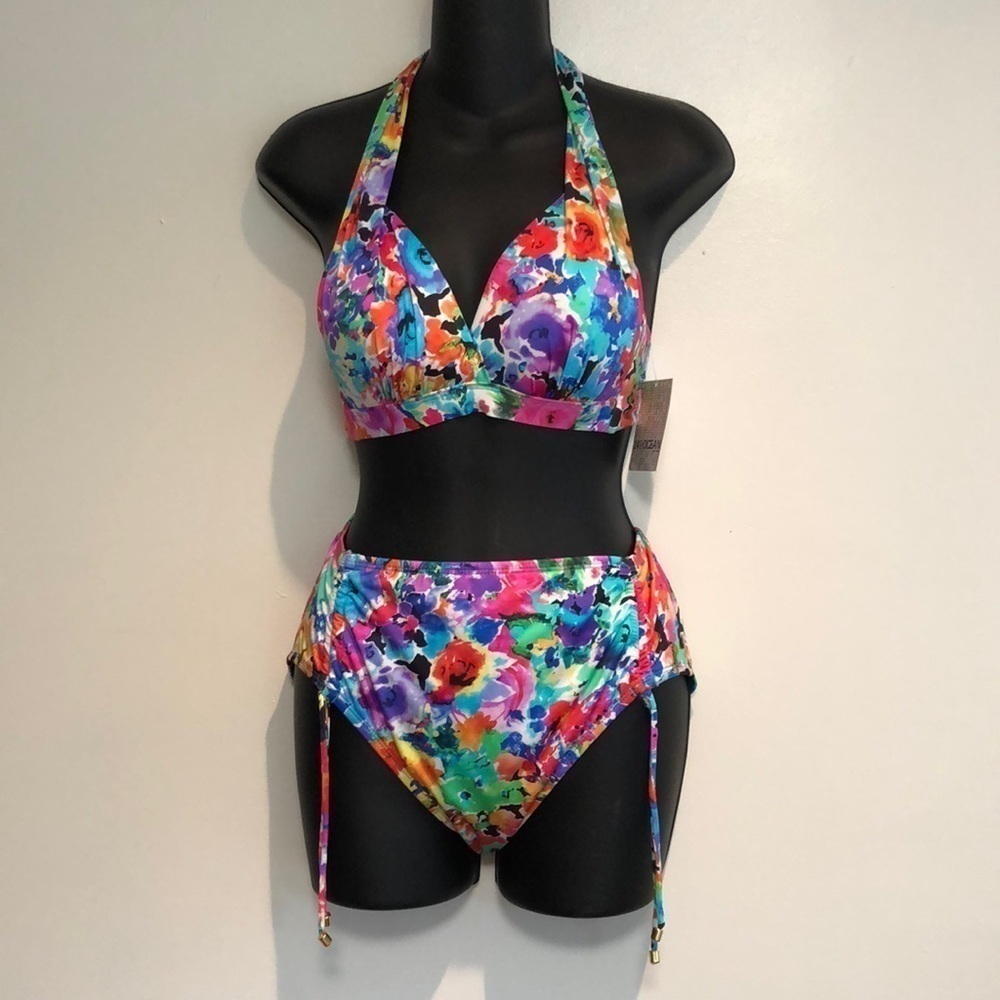 24 th & Ocean NWT 2 piece bikini swimsuit multi tropical colored small